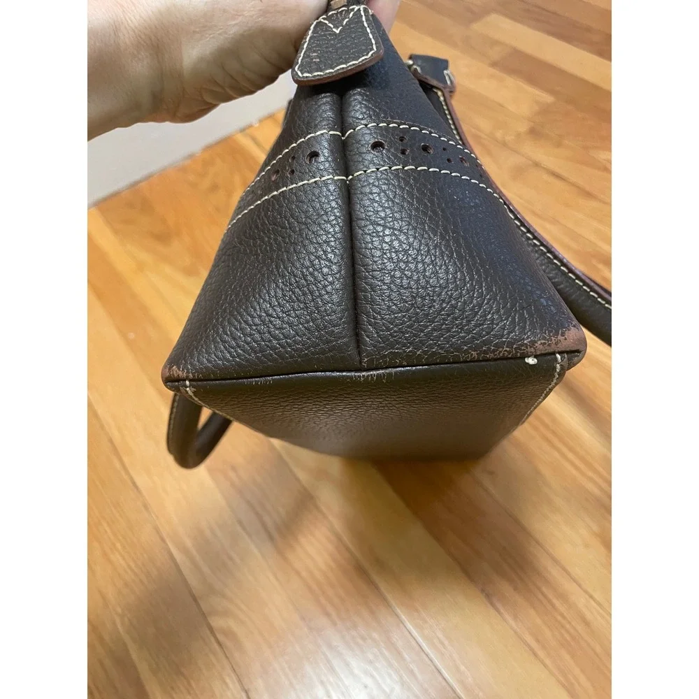 Vintage Y2K Dooney & Bourke Pebbled Leather Bowler Satchel‎ Bag Brown Tassel
